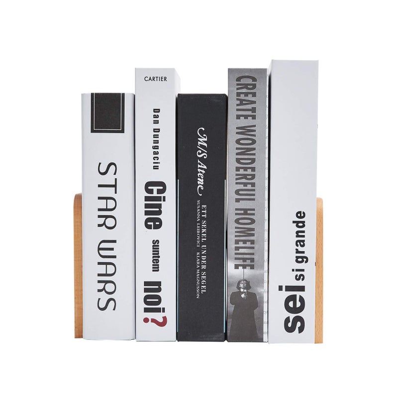 Pandapark Wood Bookends Non-Skid Bookend for Shelves Heavy Duty Bookends Book Stand for Books/CDs 1 Pair - Image 4